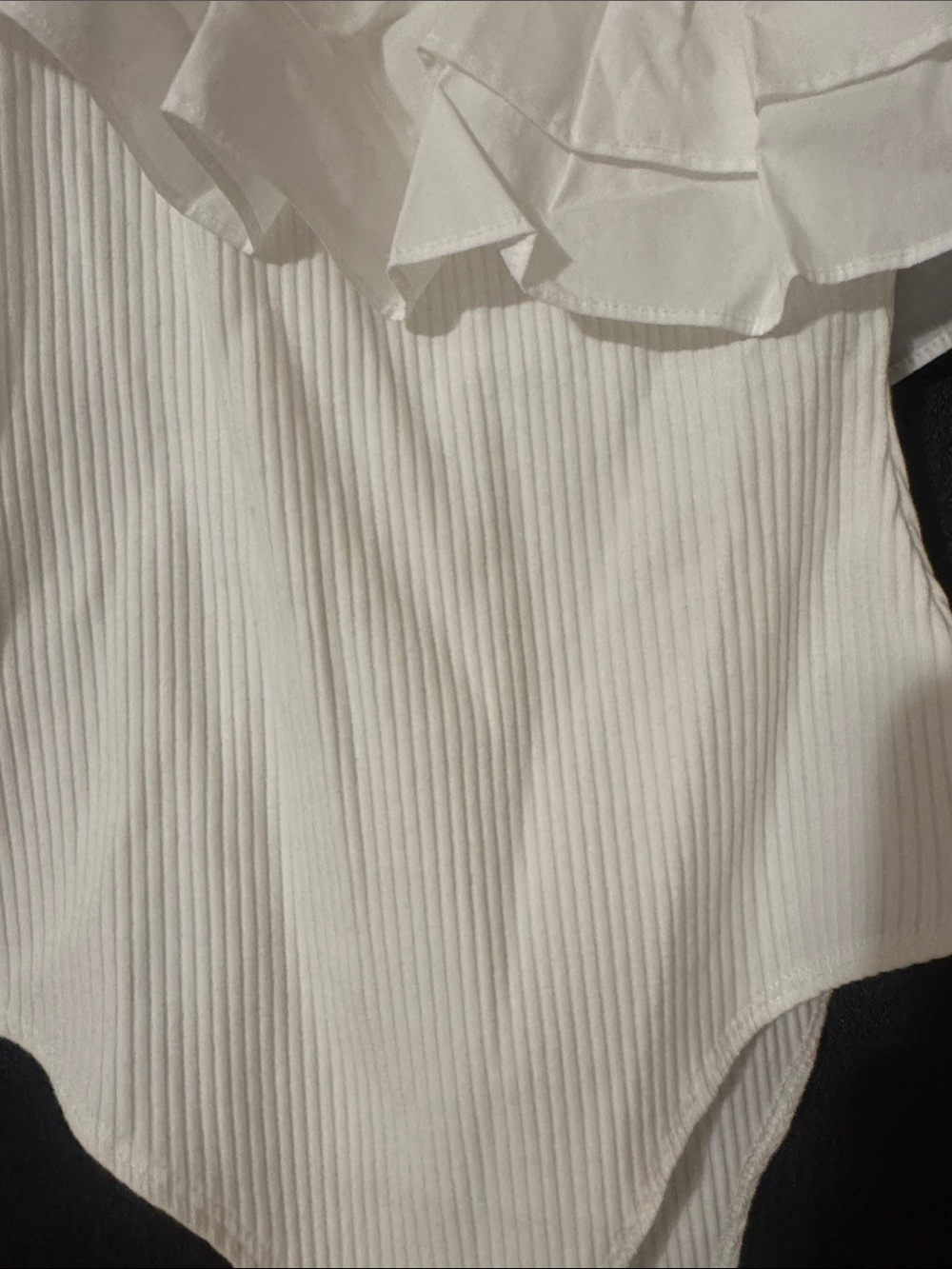 Flying Tomato White One-Shoulder Ruffle Ribbed Bodysuit - Picture 3 of 4